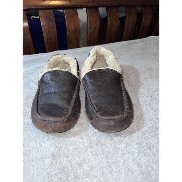 UGG 5379 Mens Dark Brown Leather Shearling Loafers Slippers Comfort main image 10